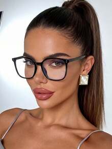 1 Pair Women's Square Black Frame Glasses With Rivet Detail, Versatile Campus Style, Suitable For Holiday Gifts, Daily Wear And Office Accessories, Applicable For Driving, Hiking And Outdoor Activities - Clear - View 2