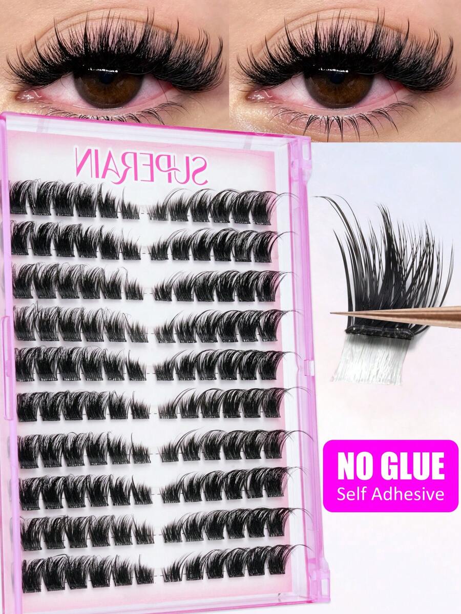 120PCS Adhesive Free Transparent Stem Eyelash Cluster, Pointed Tail False Eyelashes, Segmented Eyelashes, No Need For Glue, Suitable For Beginners To Wear - D - View 1