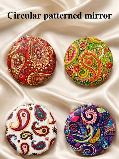 1pc Portable Mini Mirror, Makeup Mirror, Handheld Mirror, Mini Double-Sided Folding Mirror, Vintage, Paisley Mirror, Creative Multi-Color Double-Sided Folding Mirror, Handheld Mirror