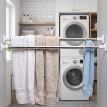 Black & White Anti-Slip Rubber End Caps, Rotating Adjustable Length To Fit Different Spaces, Tool-Free Quick Installation, Home Curtain Hanging & Laundry Drying Storage Gadget, Modern Minimalist Style Versatile - View 3