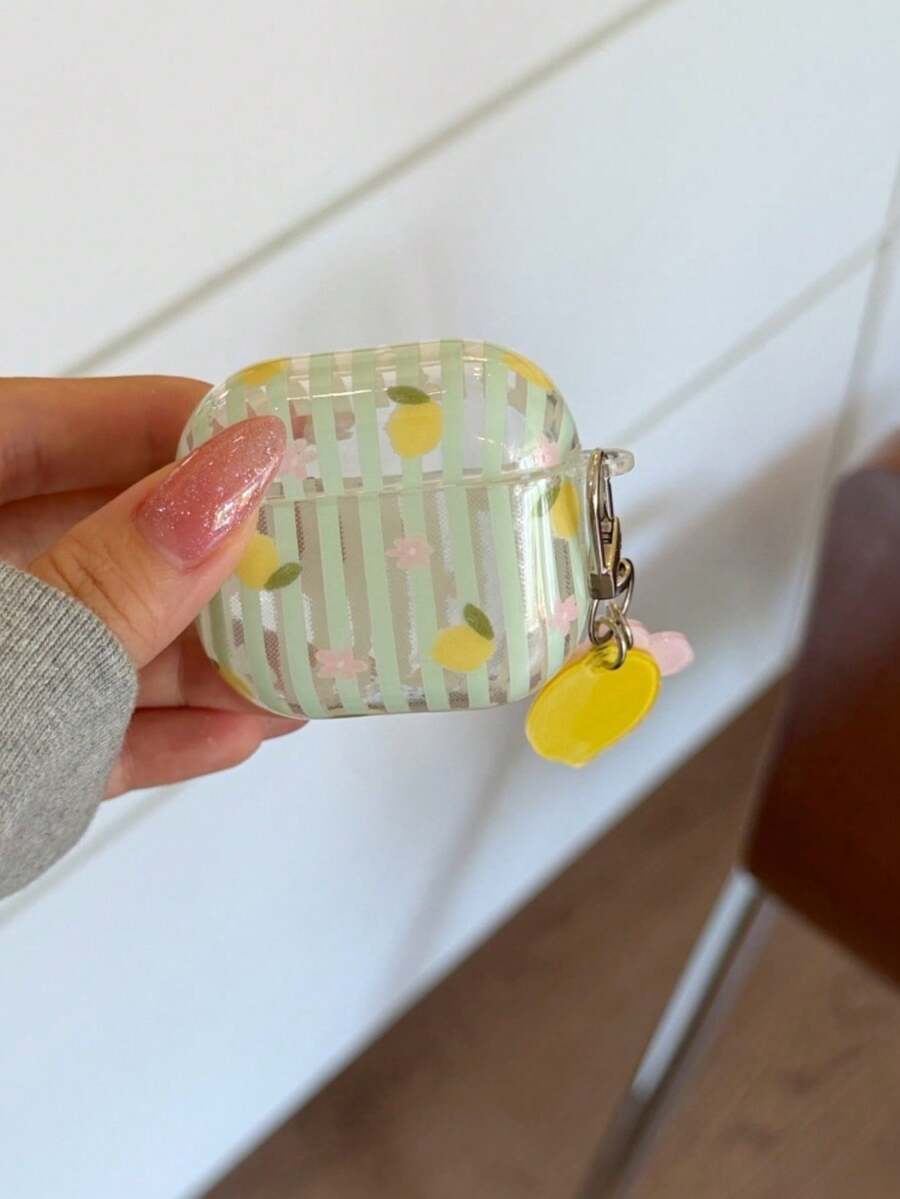 Green Fresh Striped Lemon Flower Pods 4 Protective Case, Compatible With Apple Pod 3 Pro Earphone Shell 2nd Generation Wireless Bluetooth 3rd Generation 2nd Generation Pod Pro 4th Generation 5 Boxes