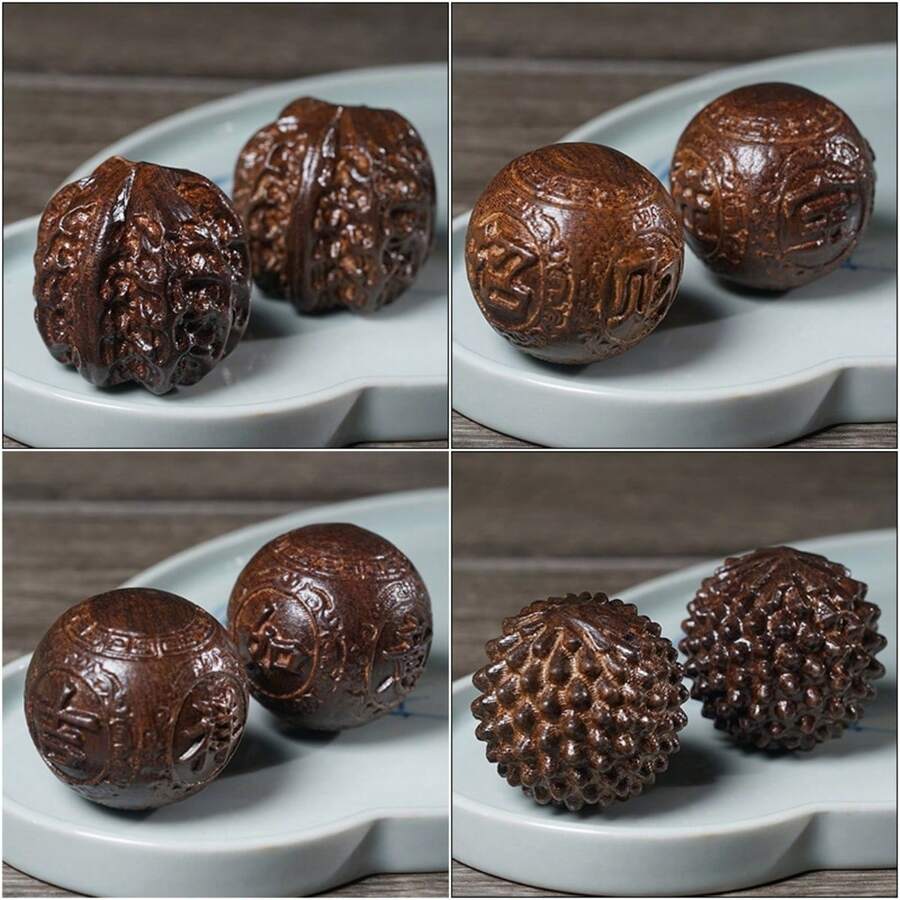 Bola Baoding Kayu Solid untuk Pijat Tangan, Bola Pijat Alami, Meredakan Stres, Latihan Jari, Meditasi. - MultiWarna - View 1