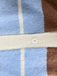 Women's Relaxed Striped Knit Cardigan, V-Neck Single-Breasted Soft Skin-Friendly Fabric With Scarf, Suitable For Early Autumn Daily Layering Slimming Casual Cardigan - Blue-brown Stripes - View 7