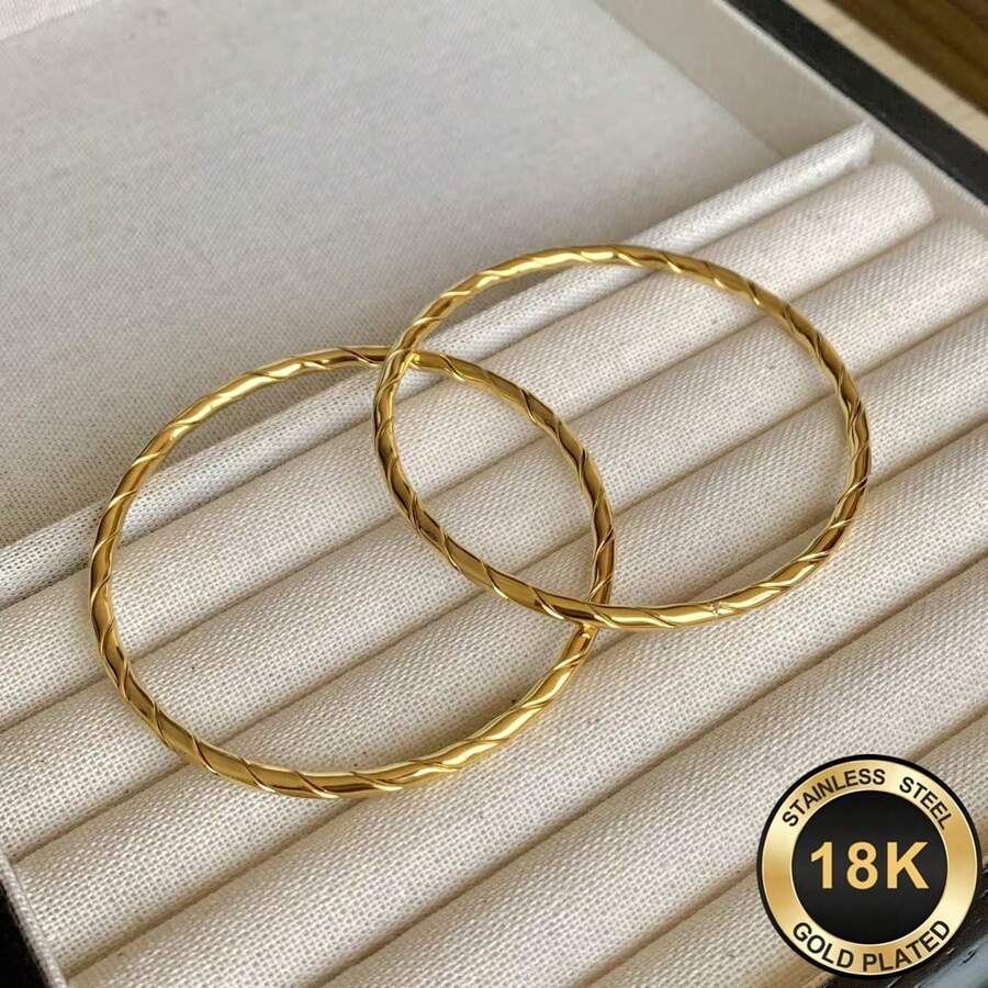 1 buah Gelang Kepang Lilit Minimalis Desain Unik untuk Wanita, Gelang Premium Anti Pudar - Emas - View 1