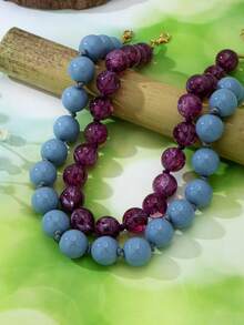 OABE 2pcs/Set Bohemian Style Grey & Purple Double Layer Beaded Necklace Set, Suitable For Women's Daily Wear - Multicolor - View 3