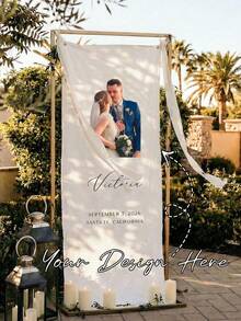 Personalized Wedding Welcome Sign, Customizable With Portraits And Text, Customized Minimalist Welcome Banner, Banner With Bow Ribbon Set, Wedding Decor, Party Decor, Tea Room, Home, Garden, Office, Graduation, Wedding, Housewarming, Customized Wedding Supplies, Back To School Gift - Multicolor - View 3