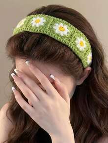 1PC Rustic-Style Cherry Daisy Knit Hook And Loop Headband-A Cute Hair Accessory Perfect For Back-To-School Season And Everyday Fall Outfits - Multicolor - View 2