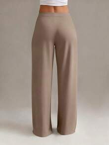 Plus Size Women's Fashionable Elastic High Waist Straight Leg Long Pants New Autumn Style - Khaki - View 3