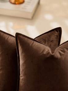 2pcs Nordic Style Solid Color Fleece Fringed Pillow Covers (Inner Pillow Not Included), Square Decorative Cushion Covers, Soft & Comfortable Linen-Like Fabric, Modern Home/Bedroom/Dorm Decor - Brown - View 3