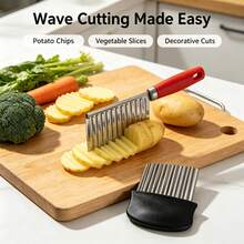 2-In-1 Wavy Potato Slicer Set, Stainless Steel Wavy Slicer Knife + Manual Press Wavy French Fry Slicer, Multi-Function Wavy Vegetable Slicer Tool, Suitable For Potatoes, Carrots, Cucumbers, Can Make Wavy Potato Chips, Wavy French Fries And Decorative Salad Slices - Multicolor - View 2