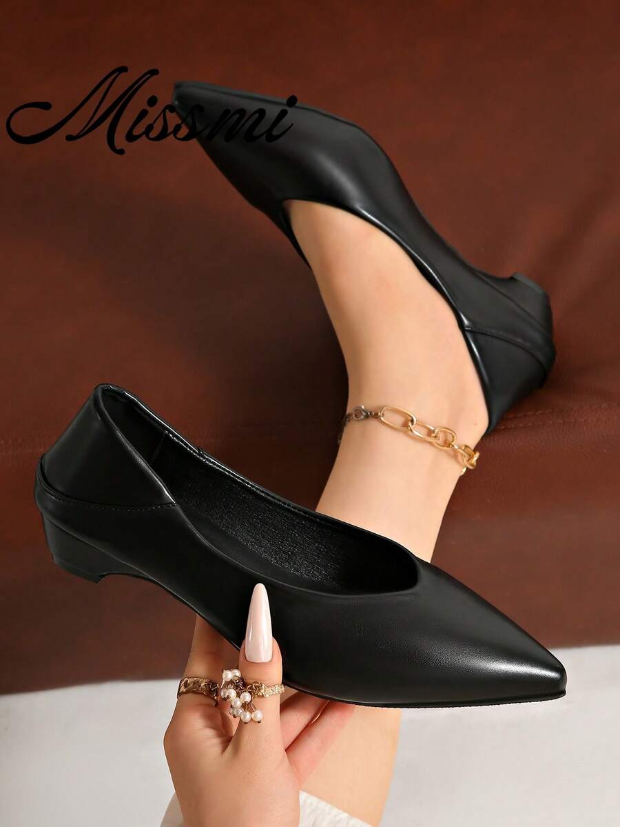 Women's Vintage Brown Pointed Toe Flat Shoes, New French Style Color Block Low Vamp Hidden Height Flat Shoes, All Season