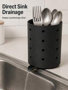 1pc Kitchen Utensil Holder With Drainage Spout, Sink Side Utensil Storage Box, Suitable For Forks, Spoons, Chopsticks And Kitchen Tools, Ventilated Countertop Storage Basket, Direct Drainage, Compact Kitchen Sink Storage Rack, Suitable For Home, Apartment, Dormitory Countertop Storage - View 10