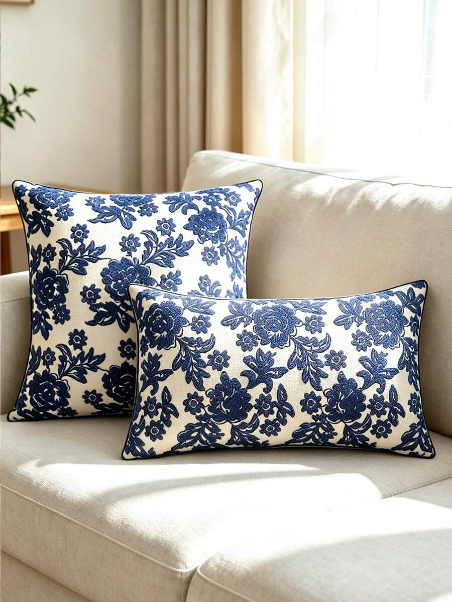 1pc Embroidered Floral Pattern Decorative Pillow Cover, Multi-Size & Multi-Applicable, Without Pillow Insert