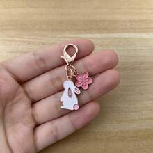 1/2pcs Japanese Style Fresh Cute Rabbit Sakura Keychain - Rose Gold Enamel Rabbit & Sakura Pendant, Mini Charm Suitable For Bags/Backpacks/Keys, Girly Cute Accessory - Multicolor - View 7
