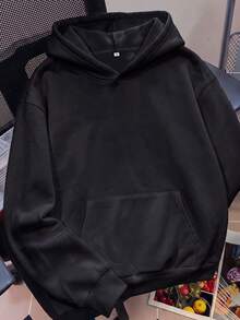 Women's Black Thermal-Lined Sweatshirt, Daisy Print On Back, Loose Drop Shoulder Fit, Versatile For Autumn Daily Commute - Black - View 5