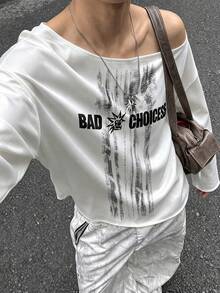Y2K Halloween Fashion Asymmetrical Shoulder Women's Top - White - View 3