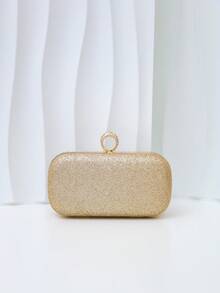 Women's Evening Clutch Bag, Rectangular Hard Shell, Ring Handle, Detachable Chain, Luxury Fashion Style, Suitable For Weddings, Balls, Parties, All-Season Formal Handbag - Gold - View 6