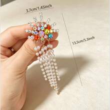 1pc Colorful Rhinestone & Faux Pearl Tassel Brooch, Long Draping Faux Pearl Chain Pin, Elegant Suit & Dress Accessory, Women's Jewelry Gift - Long Tassel - View 5