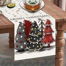 1pc Merry Christmas Table Runner, Cartoon Pine Tree Snowflake Letter Print Decorative Tablecloth, Farmhouse Style Christmas Dining Room Home Party Decor - Multicolor - View 3