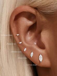 AnlaScheer 1pc S925 Sterling Silver Marquise Moissanite Flat Back Stud Earrings, Multiple Sizes, Silver Fine Jewelry For Women, Suitable For Daily Wear, Party, Date, Gift - Silver - View 4