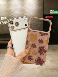 1pc Vintage Autumn Maple Leaf Faux Suede Brown Skin-Friendly Phone Case Covers, Girls Autumn Thanksgiving Faux Leather TPU Soft Shell Full Coverage Anti-Drop Compatible With IPhone18 Pro 18 ProMax 17 16 15 14 Pro Max Fast Shipping - Brown - View 7