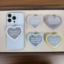 Minimalist Mirror Heart-Shaped Phone Adhesive Stand, Compatible With All Phones, Desktop Stand - Multicolor - View 2