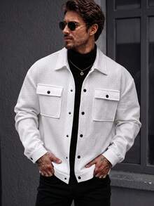 Men's Casual Textured Jacket, Lightweight Spring/Summer/Autumn Windbreaker - White - View 2