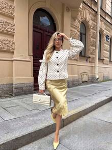 Elegant Commuter Polka Dot Print Front Button Blouse - White - View 4