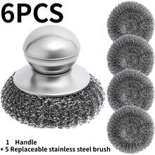 1/2/6pcs Stainless Steel Kitchen Scrub Brush With Handle, Replaceable Stainless Steel Brush Head, Heavy Duty Pot And Dish Cleaning Tool, Suitable For Stubborn Stains, Easy Grip Design, Easily Clean Kitchen Utensils - Multicolor - View 12