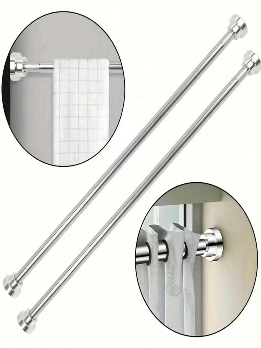 Heavy Duty Telescopic Rod, No Drilling Installation, Black/Silver Optional, Multi-Functional For Bathroom, Window, Curtain, Laundry, Shower, Wardrobe Support, Modern Home And Commercial Design, Easily Adjustable Height, Space-Saving Storage Solution - A - View 1