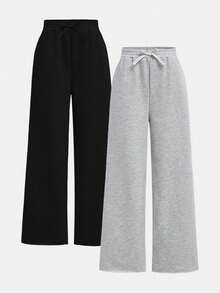 Tween Girl Loose Casual Sports Sweatpants, Solid Color - Multicolor - View 1