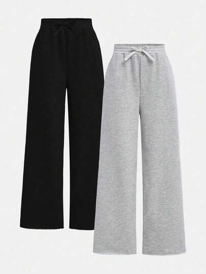 Tween Girl Loose Casual Sports Sweatpants, Solid Color