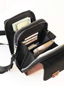 New Crossbody Phone Wallet, Multifunctional Large Capacity Double Zipper Phone Wallet, Fashionable Minimalist Delicate And Soft, Suitable For Casual, Vacation, Dating - Black - View 2