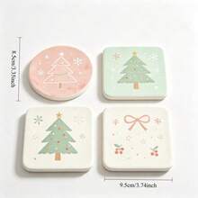 Macaron Pastel Christmas Acrylic Coaster Set, Christmas Tree Bow Cherry Snowflake Pattern, Non-Slip Heat-Insulating Coaster, Heat-Resistant Anti-Scalding, Desktop Protection Pad, Home Dining Table Holiday Decoration Christmas Gift - Multicolor - View 9