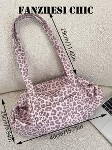 Leopard Print Vintage Pattern Decor, Multi-Compartment Storage Zipper Closure Relaxed Slouchy Tote Bag, Suitable For Personalized Young People Daily Commute, Shopping, Travel, School, Outings, Can Be Carried As Shoulder Bag, Large Capacity - Multicolor - View 3