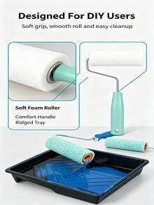 DIY Home Wall Painting Tool Set, Includes Foam Roller Brush, Paint Brush And Paint Tray, Suitable For Wall Decoration, Home Renovation, Art Painting, Home Manual Painting Supplies - A - View 8