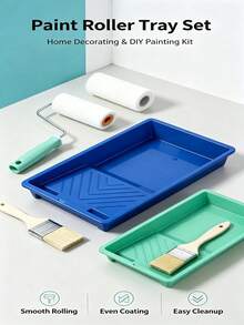 DIY Home Wall Painting Tool Set, Includes Foam Roller Brush, Paint Brush And Paint Tray, Suitable For Wall Decoration, Home Renovation, Art Painting, Home Manual Painting Supplies - A - View 1