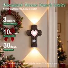 LED Jesus Cross Wall Light, Home Decor Cross-Shaped Wall Lamp, Rechargeable Magnetic Motion Sensor Wall Light, 3 Colors Dimmable, Battery-Powered, Suitable For Halloween, Christmas, Thanksgiving, Wedding Birthday Party Signs, Easter Decorations - Multicolor - View 3