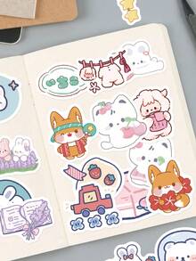 100Pcs Pastel Chibi Animal Stickers, Mixed Cat Fox Sheep Rabbit Decals, Waterproof Vinyl Stickers For Laptop, Water Bottle, Planner & Cup DIY Decor - Multicolor - View 5