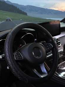 1pc Black & Red 3D Embossed Wave Pattern Leather Car Steering Wheel Cover, Elastic Non-Inner Ring Protective Sleeve, Anti-Slip Wear-Resistant - Multicolor - View 15