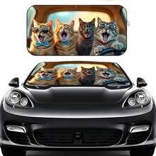1pc Funny 4 Cats Car Sunshade, Made Of Polyester Fiber, Durable 190T Material Blocks UV Rays And Heat, Car Interior Accessory Suitable For Various Car Models Front Windshield, With Heat Insulation And Privacy Protection Functions, Keeps Your Car Cool, Foldable For Easy Storage - Funny Four Cats - View 13