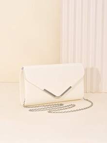 LJDCRFT Tas Clutch Amplop Elegan Wanita, Dekorasi Logam Modis, Cocok untuk Pernikahan, Pesta Dansa, dan Pesta Malam - Putih - View 2