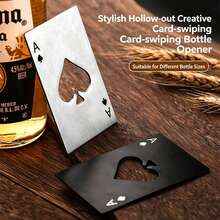 1 buah - Pembuka Botol Kartu Poker Ace Of Spades, Pembuka Botol Kaleng Soda, Pembuka Kaleng Kartu Stainless Steel - Hitam dan Putih - View 1