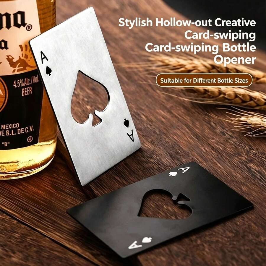 1 buah - Pembuka Botol Kartu Poker Ace Of Spades, Pembuka Botol Kaleng Soda, Pembuka Kaleng Kartu Stainless Steel - Hitam dan Putih - View 1