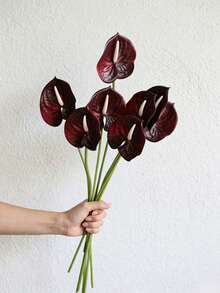 23.6 Inch Realistic Artificial Red Anthurium, Touch-Feel Bordeaux Red Flower, Faux Flower For DIY Wedding Bouquet, Centerpiece, Floral Arrangement, Bridal Shower Party, Home Decor - Multicolor - View 11