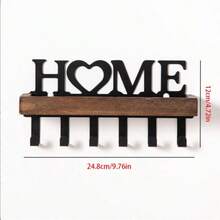 1pc Natural Wood Color Key Storage Wall Rack Metal Decorative Hook Coat Rack For Entryway Hallway - Maple - View 4