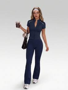 Set Celana Lengkap, Menyeimbangkan Keanggunan Minimalis dan Kemewahan yang Bersahaja untuk Olahraga Musim Panas - Navy Blue - View 1
