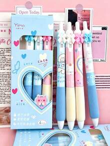 4/1pc Macaron Cartoon Retractable Gel Pens 0.5mm Black Ink, Soft Grip Bow Design Cute Girly Style Quick Dry Smooth Writing, Student Stationery Cute Cartoon Bow Stationery, Perfect For Classroom Rewards Student Writing Office Use - Multicolor - View 7