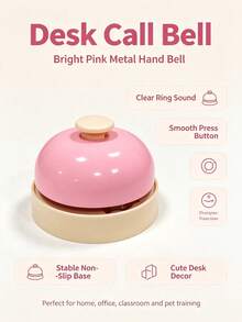 1pc Metal Hand Press Call Bell, Desktop Office Call Bell, Suitable For Reception Service Bell, Pet Training Button - Pink - View 3