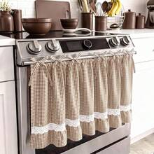 1pc Handmade Farmhouse Style Oven Skirt Cover, Handmade Country Style Oven Curtain, Handmade Oven Cover, Plaid Pattern Blended Fabric Oven Curtain, Can Be Installed To Block Clutter, Suitable For Stoves With Ties, Ruffle Trim Decoration, Home Kitchen Decor - Multicolor - View 4